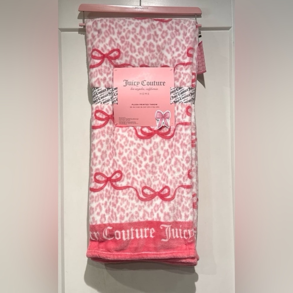 Juicy Couture Pink Bow Plush Throw Blanket